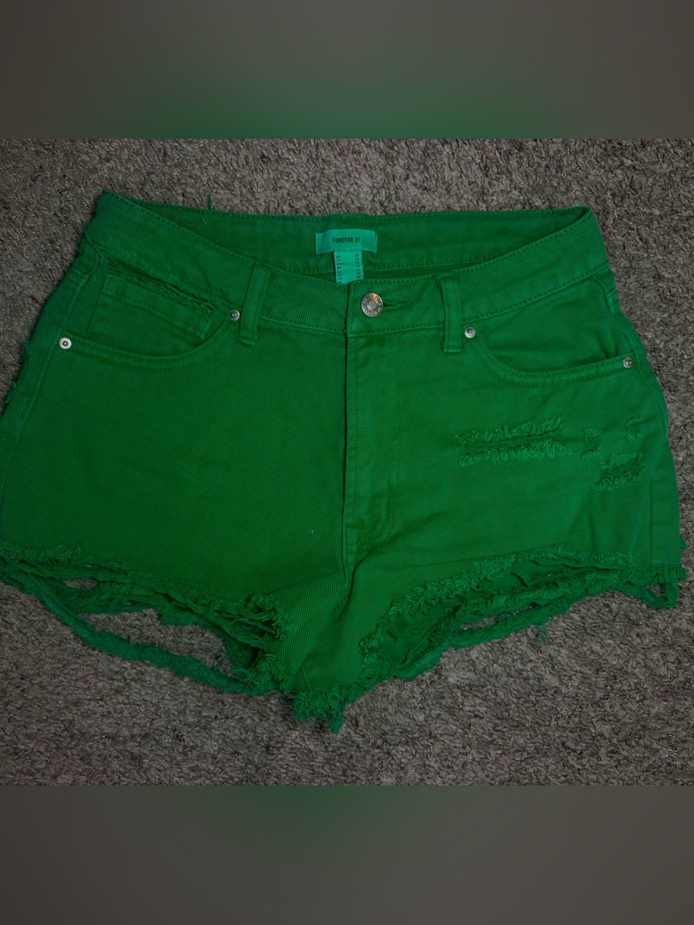 Forever 21 Bright Green Distressed Denim Cutoff Shorts